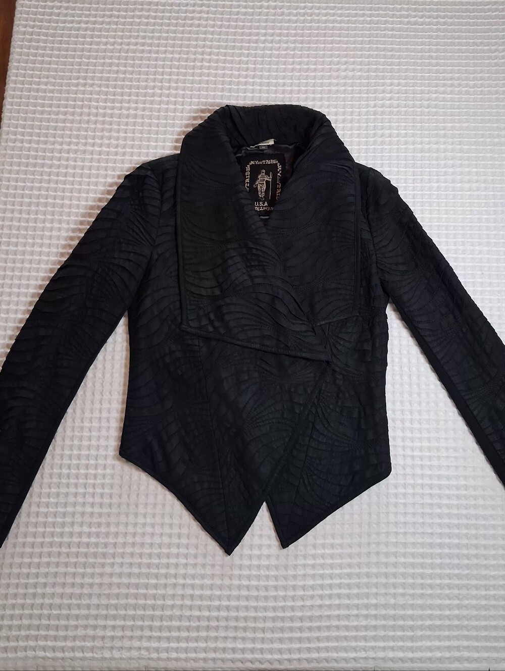 My Tribe Womens Black Leather Moto Jacket Shawl Collar Size XS - Picture 7 of 16